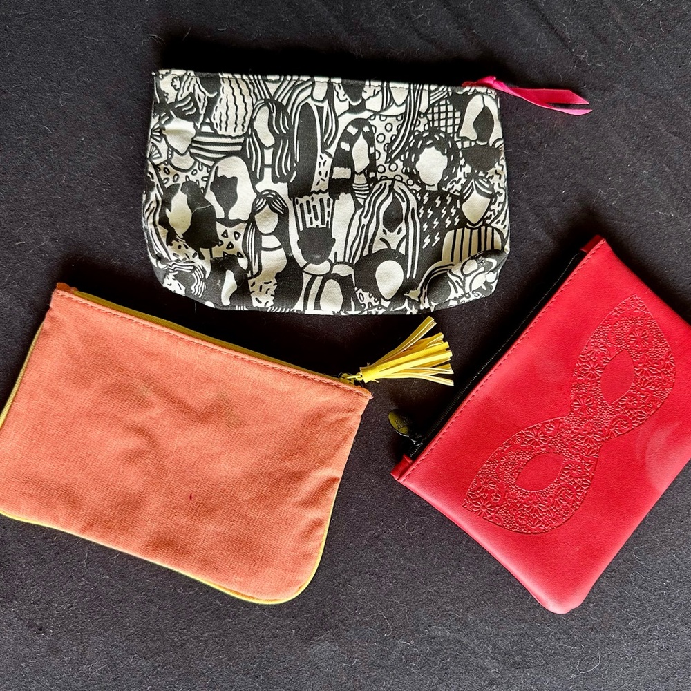 Ipsy Red and Orange Cosmetic Bags Set